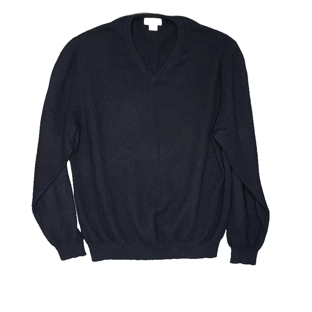 W.H. Belk Cashmere Sweater Men Size L Black V-Neck Preppy Winter Casual Workwear